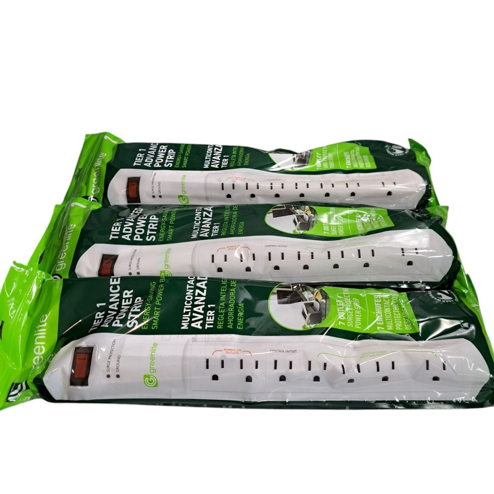 Greenlite Set/3 Advanced Power Strip 7 Outlet Surge Protection‎ Ideal For PC/TV